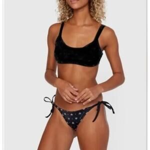 NWT RVCA Women's Black Foulard High French Cut Leg Side Tie Bikini Bottoms